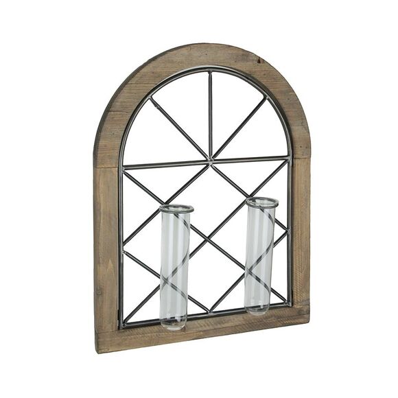 Cathedral Style Wall Flower Sconce With Dual Glass Bud Vases - Picture 1 of 3